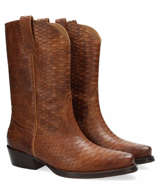 Shabbies Cowboy boot Western Boot Anaconda Printed Leather Cognac (2004)